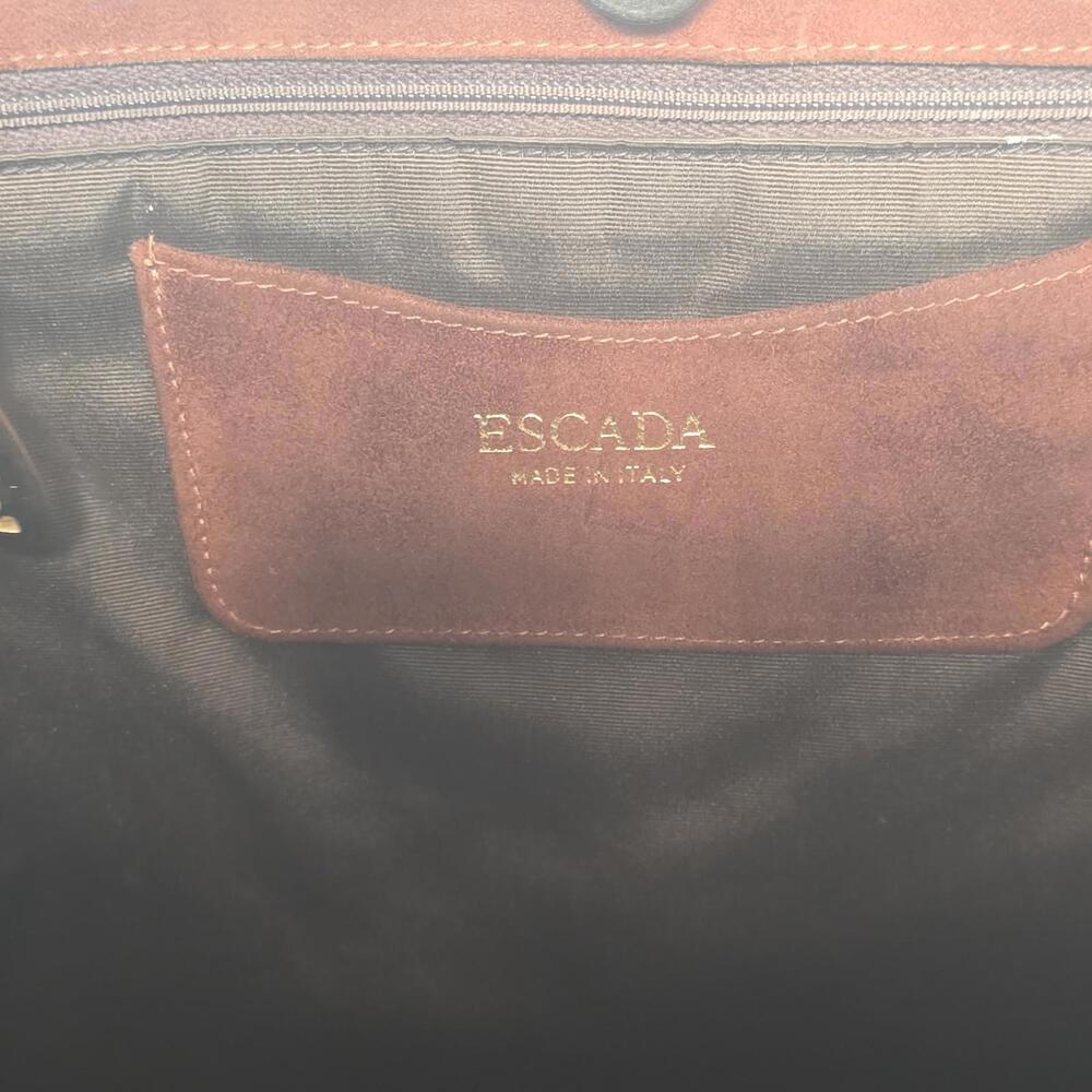 Escada Made In Italy Suede Tote Vintage Brown/Black/Red - Picture 7 of 8